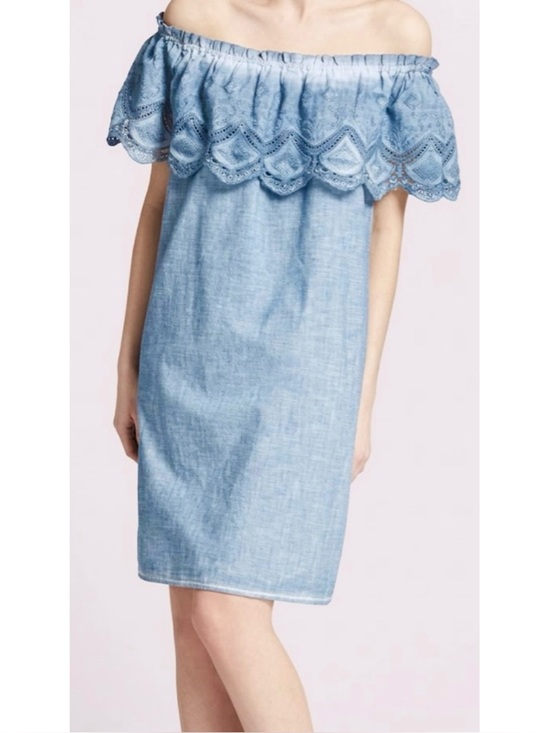 Knox Rose Dresses & Skirts - Knox Rose Off The Shoulder Embroidered Eyelet Chambray Dress